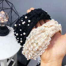Load image into Gallery viewer, Fashion Girls Pearl Hairband White Black Lace Headband Women Artificial Pearls Hair Hoop Middle Knot Hair Accessories Gorgeous Hair Accessories For Women