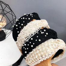 Load image into Gallery viewer, Fashion Girls Pearl Hairband White Black Lace Headband Women Artificial Pearls Hair Hoop Middle Knot Hair Accessories Gorgeous Hair Accessories For Women