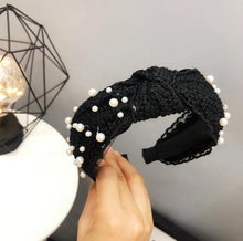 Load image into Gallery viewer, Fashion Girls Pearl Hairband White Black Lace Headband Women Artificial Pearls Hair Hoop Middle Knot Hair Accessories Gorgeous Hair Accessories For Women