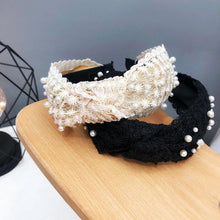 Load image into Gallery viewer, Fashion Girls Pearl Hairband White Black Lace Headband Women Artificial Pearls Hair Hoop Middle Knot Hair Accessories Gorgeous Hair Accessories For Women
