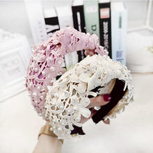 Load image into Gallery viewer, Fashion Girls Pearl Hairband White Black Lace Headband Women Artificial Pearls Hair Hoop Middle Knot Hair Accessories Gorgeous Hair Accessories For Women
