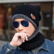 Load image into Gallery viewer, Fashion Knitted Winter Hats For Men Thick and Warm Men Winter Hat Black Autumn Beanie Hat Men Wool Ski Hats Beanies Bonnet Scarf Hat Set Outdoor Sport Warm Beanies Hat For Men Knitted Hats Bandana Hiking Camping Kid Neck Warmer Cap