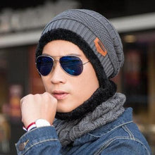 Load image into Gallery viewer, Fashion Knitted Winter Hats For Men Thick and Warm Men Winter Hat Black Autumn Beanie Hat Men Wool Ski Hats Beanies Bonnet Scarf Hat Set Outdoor Sport Warm Beanies Hat For Men Knitted Hats Bandana Hiking Camping Kid Neck Warmer Cap