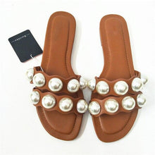 Load image into Gallery viewer, Fashion Party Dresses Shoes Pearl Sandals Flat Women Flip Flops Casual Beach Flat Slippers Dressy Flat Sandals With Pearls Slip On Summer Beach Bridal Shoes