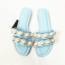 Load image into Gallery viewer, Fashion Party Dresses Shoes Pearl Sandals Flat Women Flip Flops Casual Beach Flat Slippers Dressy Flat Sandals With Pearls Slip On Summer Beach Bridal Shoes