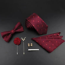 Load image into Gallery viewer, Fashion Red Business Necktie Matching Bowtie Flower Vintage Design Set For Men Self-Tie Bow Tie And Pocket Square Classic Business Tuxedo Wedding Bowties Handkerchief Set Men Necktie And Pocket Square Set