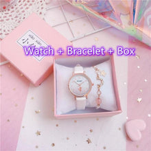 Load image into Gallery viewer, Fashion Set Bracelet Watch Leather Strap Watch Cute Cat Dial Girl Watch Children Quartz Watch Couple Watch Gift Set Valentines Romantic Lovers Watch For Man Woman Leather Strap