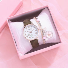 Load image into Gallery viewer, Fashion Set Watch Casual All-Match Leather Strap Student Watch Luminous Five-Pointed Star Dial Childrens Luminous Watch Women Casual Leather Female Wrist Watch Leather Band Quartz Watch