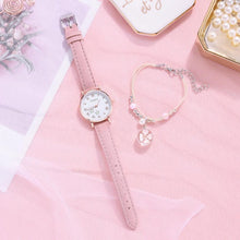 Load image into Gallery viewer, Fashion Set Watch Casual All-Match Leather Strap Student Watch Luminous Five-Pointed Star Dial Childrens Luminous Watch Women Casual Leather Female Wrist Watch Leather Band Quartz Watch