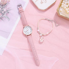 Load image into Gallery viewer, Fashion Set Watch Casual All-Match Leather Strap Student Watch Luminous Five-Pointed Star Dial Childrens Luminous Watch Women Casual Leather Female Wrist Watch Leather Band Quartz Watch