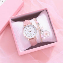Load image into Gallery viewer, Fashion Set Watch Casual All-Match Leather Strap Student Watch Luminous Five-Pointed Star Dial Childrens Luminous Watch Women Casual Leather Female Wrist Watch Leather Band Quartz Watch