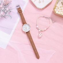 Load image into Gallery viewer, Fashion Set Watch Casual All-Match Leather Strap Student Watch Luminous Five-Pointed Star Dial Childrens Luminous Watch Women Casual Leather Female Wrist Watch Leather Band Quartz Watch