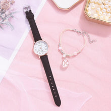 Load image into Gallery viewer, Fashion Set Watch Casual All-Match Leather Strap Student Watch Luminous Five-Pointed Star Dial Childrens Luminous Watch Women Casual Leather Female Wrist Watch Leather Band Quartz Watch