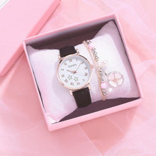 Load image into Gallery viewer, Fashion Set Watch Casual All-Match Leather Strap Student Watch Luminous Five-Pointed Star Dial Childrens Luminous Watch Women Casual Leather Female Wrist Watch Leather Band Quartz Watch