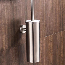 Load image into Gallery viewer, Fashion Toilet Cleaning Brush Holder Sets Wall Mount Stainless Steel Bathroom Accessories Hardware Black Chrome Toilet Bowl Brush with Stainless Steel Handle Durable Bristles Deep Cleaning Compact Bathroom Brush Save Space Good Grip Anti-Drip