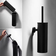 Load image into Gallery viewer, Fashion Toilet Cleaning Brush Holder Sets Wall Mount Stainless Steel Bathroom Accessories Hardware Black Chrome Toilet Bowl Brush with Stainless Steel Handle Durable Bristles Deep Cleaning Compact Bathroom Brush Save Space Good Grip Anti-Drip