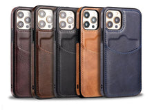 Load image into Gallery viewer, Fashion Wallet Card Holder Back Cover For iPhone 13 Pro Max 12 Mini 11 Xr X Xs 14 Pro Max Luxury PU Leather Case Genuine Leather iPhone Cover For Men Stylish Slim Design