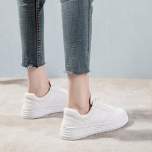 Load image into Gallery viewer, Fashion White Split Leather Women Sneakers White Lace Up Women Casual Shoe Luxury Leather Womens Sneakers Spring Casual Women Fashion Flat Sneakers