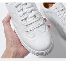 Load image into Gallery viewer, Fashion White Split Leather Women Sneakers White Lace Up Women Casual Shoe Luxury Leather Womens Sneakers Spring Casual Women Fashion Flat Sneakers