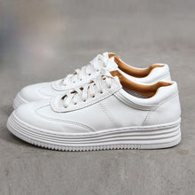 Load image into Gallery viewer, Fashion White Split Leather Women Sneakers White Lace Up Women Casual Shoe Luxury Leather Womens Sneakers Spring Casual Women Fashion Flat Sneakers