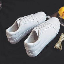 Load image into Gallery viewer, Fashion Women's Vulcanize White Shoes Spring New Casual Classic Leather Women Casual White Sneakers Casual Sports Flat Low Top Sneaker Lace-up Classic Shoes
