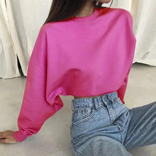 Load image into Gallery viewer, Fashion Women Solid Color Loose Sweatshirts Pullover Tops Long Sleeve Round Collar Crop Tops Ladies Plain Sweet Sweatshirts Neon Crop Top Hoodies for Women Casual Long Sleeve Cropped Hooded Sweatshirt