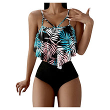 Load image into Gallery viewer, Fashionable And Stylish Design Women Leaf Print Soft Comfortable Suitable High Waist Swimsuit Bikini Women's Suits Two Pieces Top High Waist Bottom Two Piece Sets Beach Swimwear