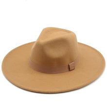 Load image into Gallery viewer, Fashionable Fedora Hats Women Wide Brim Dress Caps Women's Fedora Hats Elegant Wide Brim Fedora Hat Wedding Men Hat Warm Retro Style Belt 56-58cm