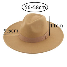 Load image into Gallery viewer, Fashionable Fedora Hats Women Wide Brim Dress Caps Women's Fedora Hats Elegant Wide Brim Fedora Hat Wedding Men Hat Warm Retro Style Belt 56-58cm