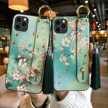 Load image into Gallery viewer, Fashionable Flower Phone Case for iPhone 11 12 13 14 Pro MAX X XS MAX XR 8 7 6 6s Plus X Soft Back Cases Wrist Strap Tassel Cover shockproof Hard Back Cover Slim Full Body Protective Trendy Cute Stylish Phone Case for Women