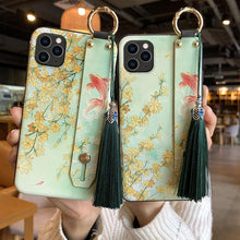 Load image into Gallery viewer, Fashionable Flower Phone Case for iPhone 11 12 13 14 Pro MAX X XS MAX XR 8 7 6 6s Plus X Soft Back Cases Wrist Strap Tassel Cover shockproof Hard Back Cover Slim Full Body Protective Trendy Cute Stylish Phone Case for Women