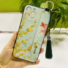 Load image into Gallery viewer, Fashionable Flower Phone Case for iPhone 11 12 13 14 Pro MAX X XS MAX XR 8 7 6 6s Plus X Soft Back Cases Wrist Strap Tassel Cover shockproof Hard Back Cover Slim Full Body Protective Trendy Cute Stylish Phone Case for Women