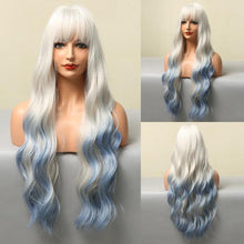 Load image into Gallery viewer, Fashionable Long Wavy Synthetic Wigs Brown to Blonde Ombre with Bangs Fake Hair for Women Daily Cosplay Party Heat Resistant Wigs For Black Women Gifts for Girlfriends