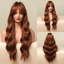 Load image into Gallery viewer, Fashionable Long Wavy Synthetic Wigs Brown to Blonde Ombre with Bangs Fake Hair for Women Daily Cosplay Party Heat Resistant Wigs For Black Women Gifts for Girlfriends