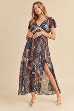Load image into Gallery viewer, Lace Detail Slit Geometric Print Short Sleeve Comfortable Maxi Dress For Women, Elegant Lace, Alluring Slit, Sophisticated Geometric Print for Casual & Dressy Occasions