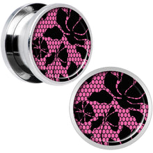 Load image into Gallery viewer, Pink Floral Lace Steel Screw Fit Plug Set 9/16