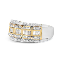 Load image into Gallery viewer, 10K White and Yellow Gold 1.00 Cttw Baguette and Round cut Diamond Art Deco Multi-Row Ring Band (I-J Color, I1-I2 Clarity) - Ring Size 7