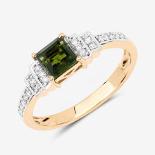 Load image into Gallery viewer, 0.72 Carat Genuine Green Tourmaline and White Diamond 14K Yellow Gold Ring