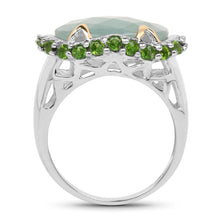 Load image into Gallery viewer, Two Tone Plated 9.12 Carat Genuine Milky Aquamarine and Chrome Diopside .925 Sterling Silver Ring