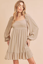 Load image into Gallery viewer, Ruffled Hem Square Neck Balloon Sleeve Mini Dress For Women - Trendy Smocked Detail, Chic Feminine Style, Perfect for Casual & Semi-Formal Occasions