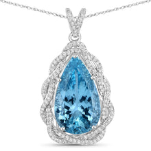 Load image into Gallery viewer, 11.90 Carat Genuine Aquamarine and White Diamond 14K White Gold Pendant