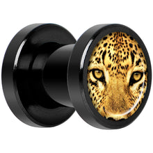 Load image into Gallery viewer, Full Color Leopard Eyes Black Anodized Screw Fit Plug Set 2G