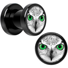 Load image into Gallery viewer, Black White Owl Black Anodized Screw Fit Plug Set 2G
