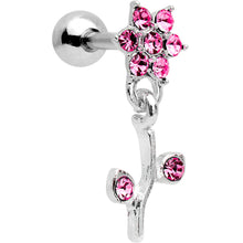 Load image into Gallery viewer, 16G 1/4 Pink Gem Flower Dangle Cartilage Tragus Earring
