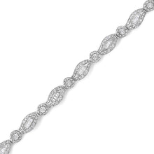 Load image into Gallery viewer, .925 Sterling Silver 1 cttw Diamond Double Leaf and Bezel Link Bracelet (I-J Clarity, I2-I3 Color) - Size 7.25"