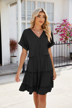 Load image into Gallery viewer, Short Sleeve Tiered Mini Dress Feminine & Flowy Modern Women Summer Dress