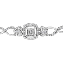 Load image into Gallery viewer, .925 Sterling Silver Diamond Cushion Frame Heart-Sides Twist 4â€-10†Adjustable Bolo Tennis Bolo Bracelet (I-J Color, I3 Clarity)