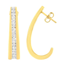 Load image into Gallery viewer, 10K Yellow Gold 1 cttw Channel Set Diamond J-Hoop Earrings (H-I Clarity, I1-I2 Color)