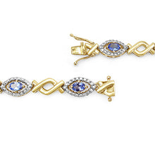 Load image into Gallery viewer, 14K Yellow Gold Plated 3.08 Carat Genuine Tanzanite .925 Sterling Silver Bracelet