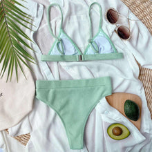 Load image into Gallery viewer, Female Swimsuit High Waist Bikini Women High Waist Swimsuits Triangle Bathing Suit V Neck Two Piece Bikini Sets Women Swimwear Two-pieces Bikini Set Ribbed Bather Bathing Suit Swim